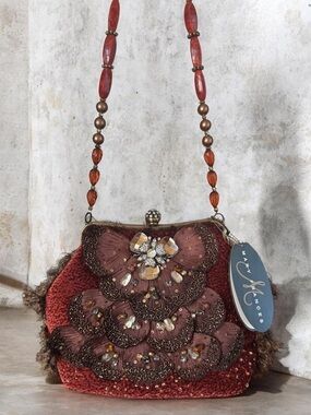 MARY FRANCES FALLING IN LOVE BEADED CRYSTAL SHOULDER BAG